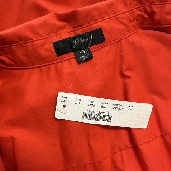 New J Crew Red Tie Waist Shirt Dress Cotton Poplin Bright Cerise Womens Size 16 - Picture 8 of 10